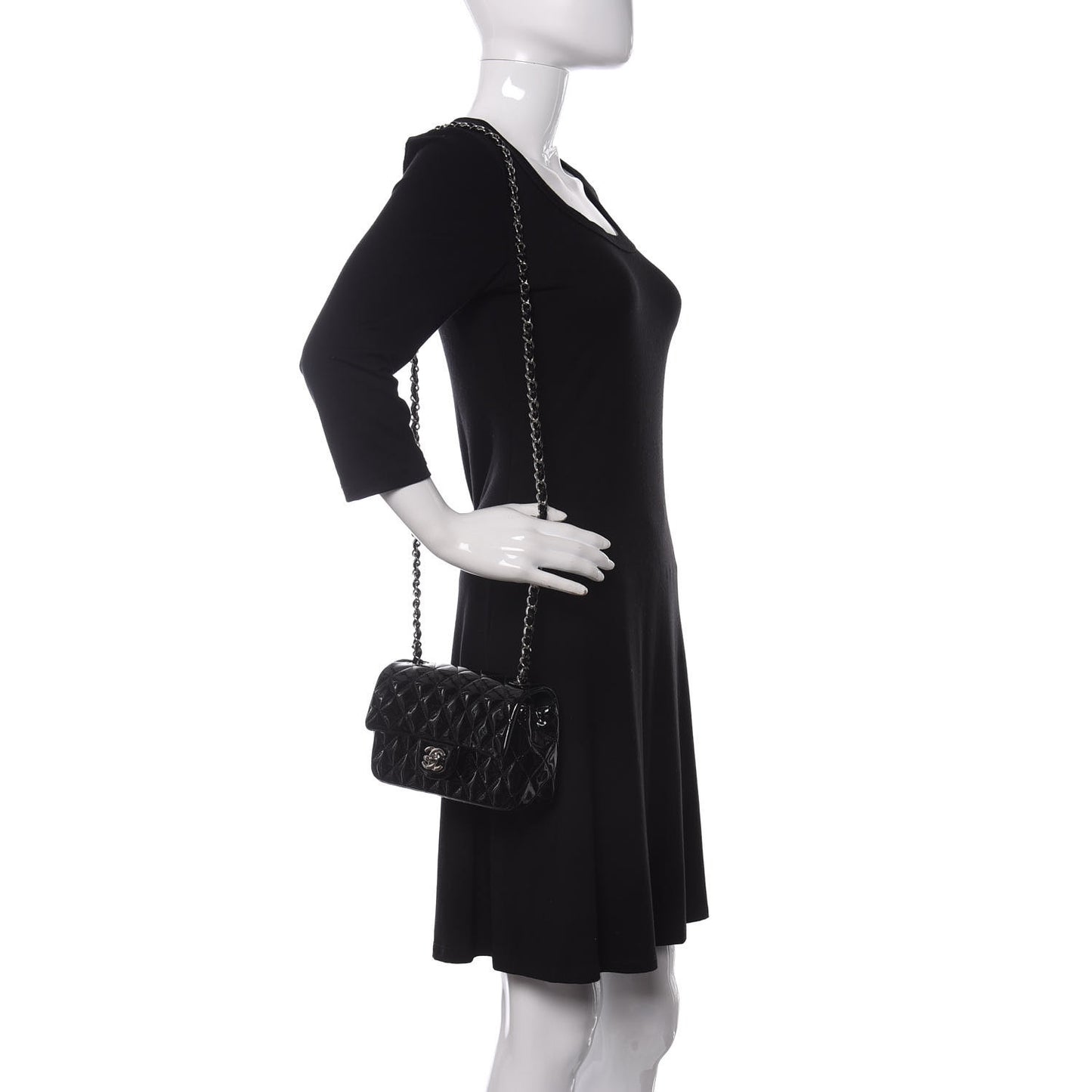 Patent Calfskin Quilted Mini Rectangular Flap Black