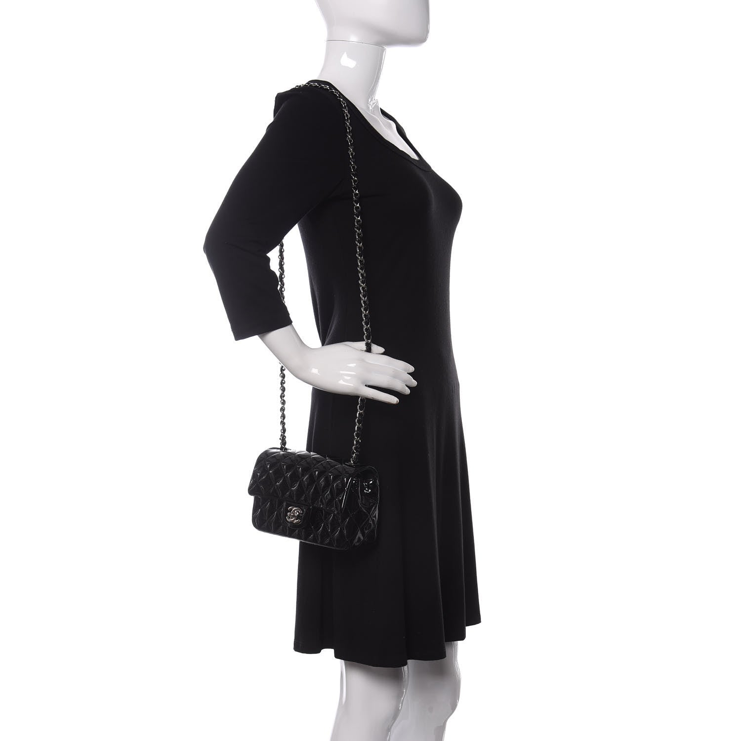 Chanel Patent Calfskin Quilted Mini Rectangular Flap Black 2 of 11