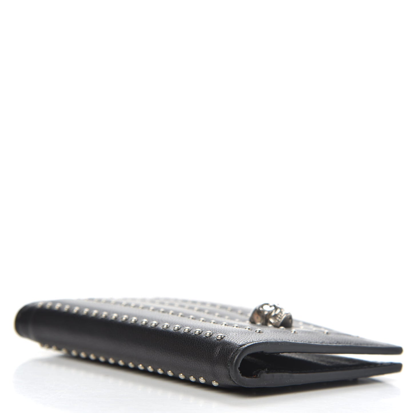 Calfskin Studded Skull Card Holder Black
