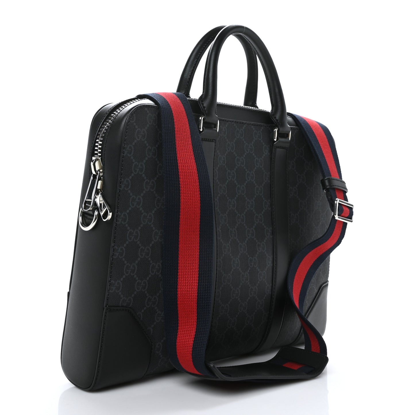 GG Supreme Monogram Appia Calfskin Web Briefcase Black
