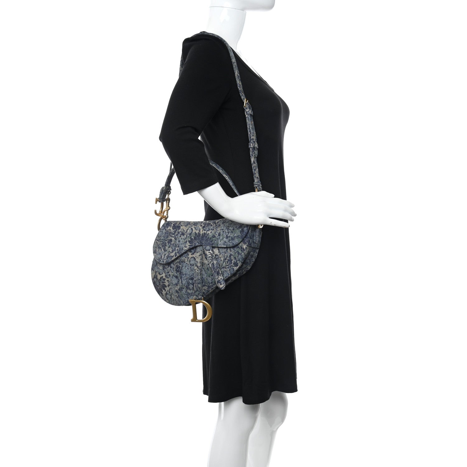 Christian Dior Denim Brocart Embroidered Saddle Bag Blue 2 of 10