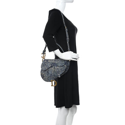Christian Dior Denim Brocart Embroidered Saddle Bag Blue 2 of 10