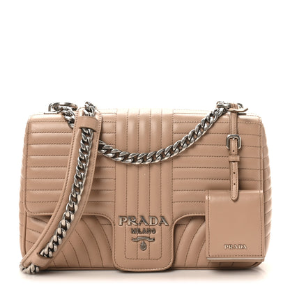 Prada Soft Calfskin Impunture Diagramme Large Chain Flap Shoulder Bag Cipria 1 of 9