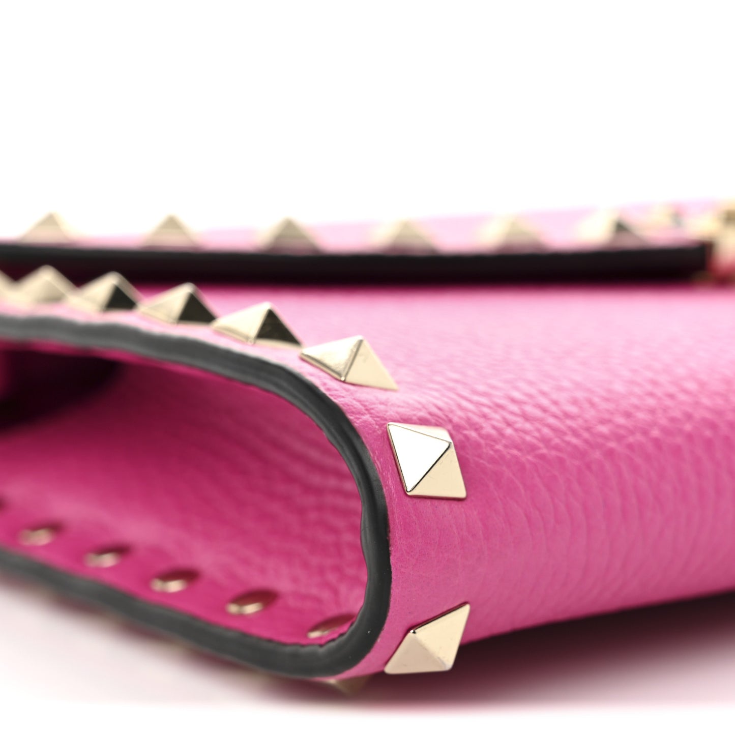 Grainy Calfskin Rockstud Flip Lock Wallet With Chain Pink PP