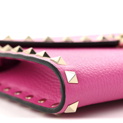 Valentino Garavani Grainy Calfskin Rockstud Flip Lock Wallet With Chain Pink PP 9 of 10