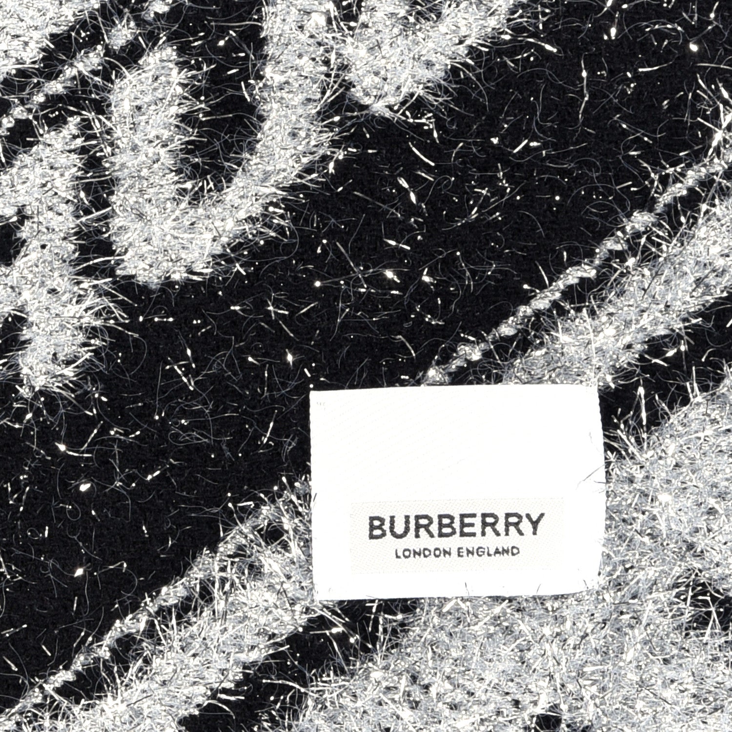 Burberry Metallic Nylon Wool Logo Monogram Scarf Black 4 of 5