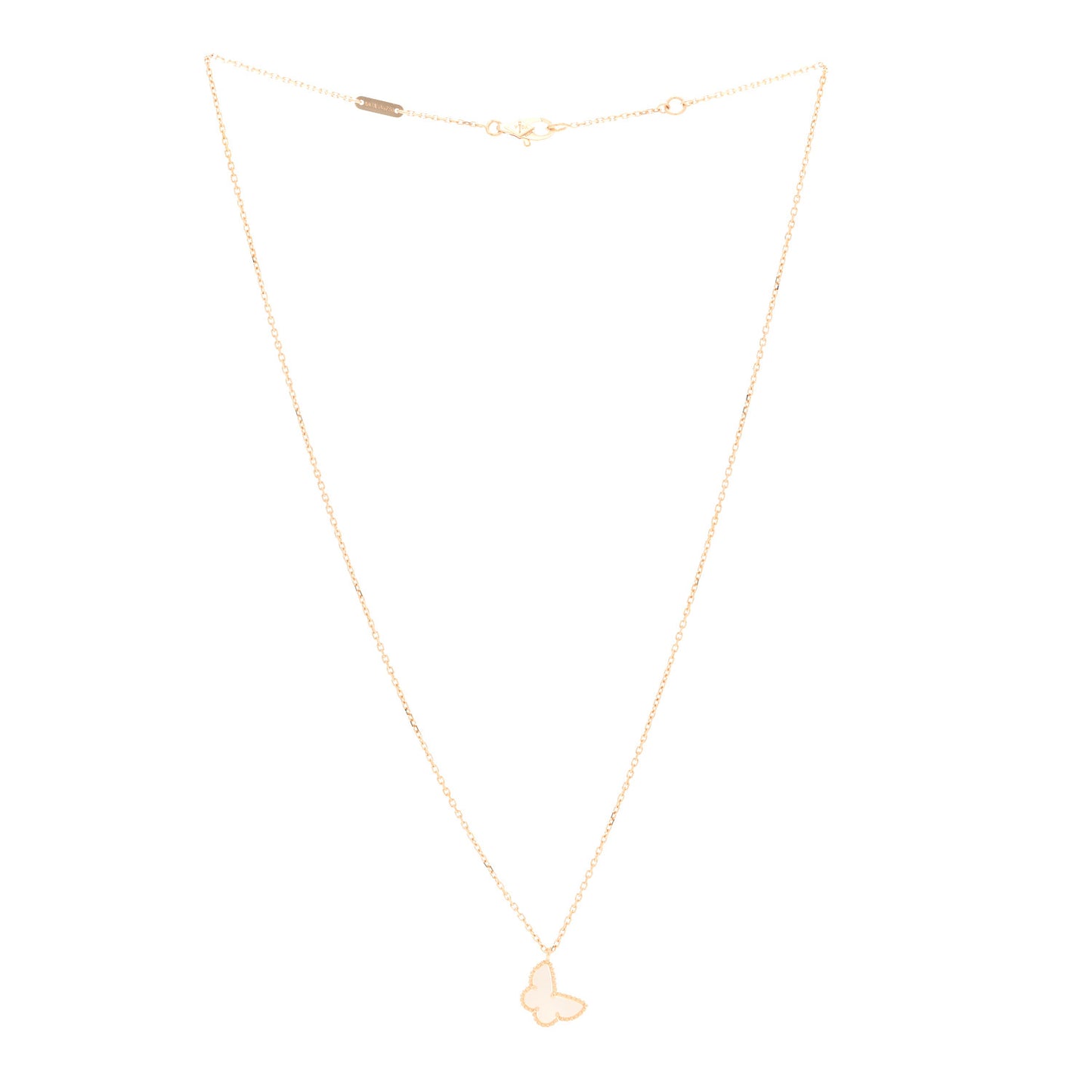 18K Yellow Gold Mother of Pearl Sweet Alhambra Butterfly Pendant Necklace