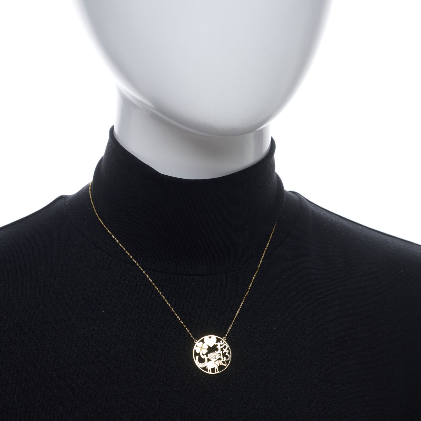18K Yellow Gold Diamond Open Good Luck Pendant Necklace