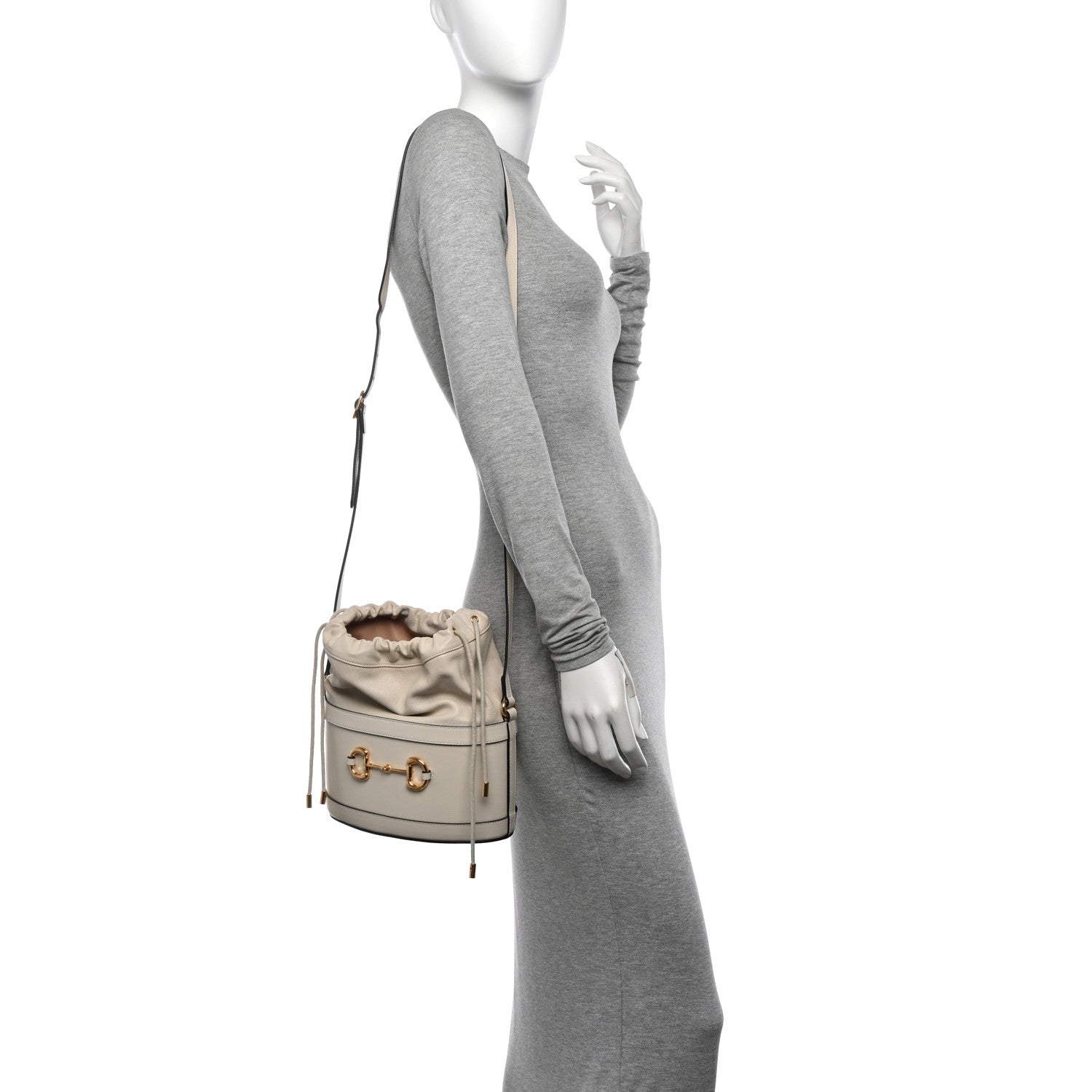 Gucci Azalea Sakai Calfskin Horsebit 1955 Drawstring Bucket Bag Mystic White 2 of 10