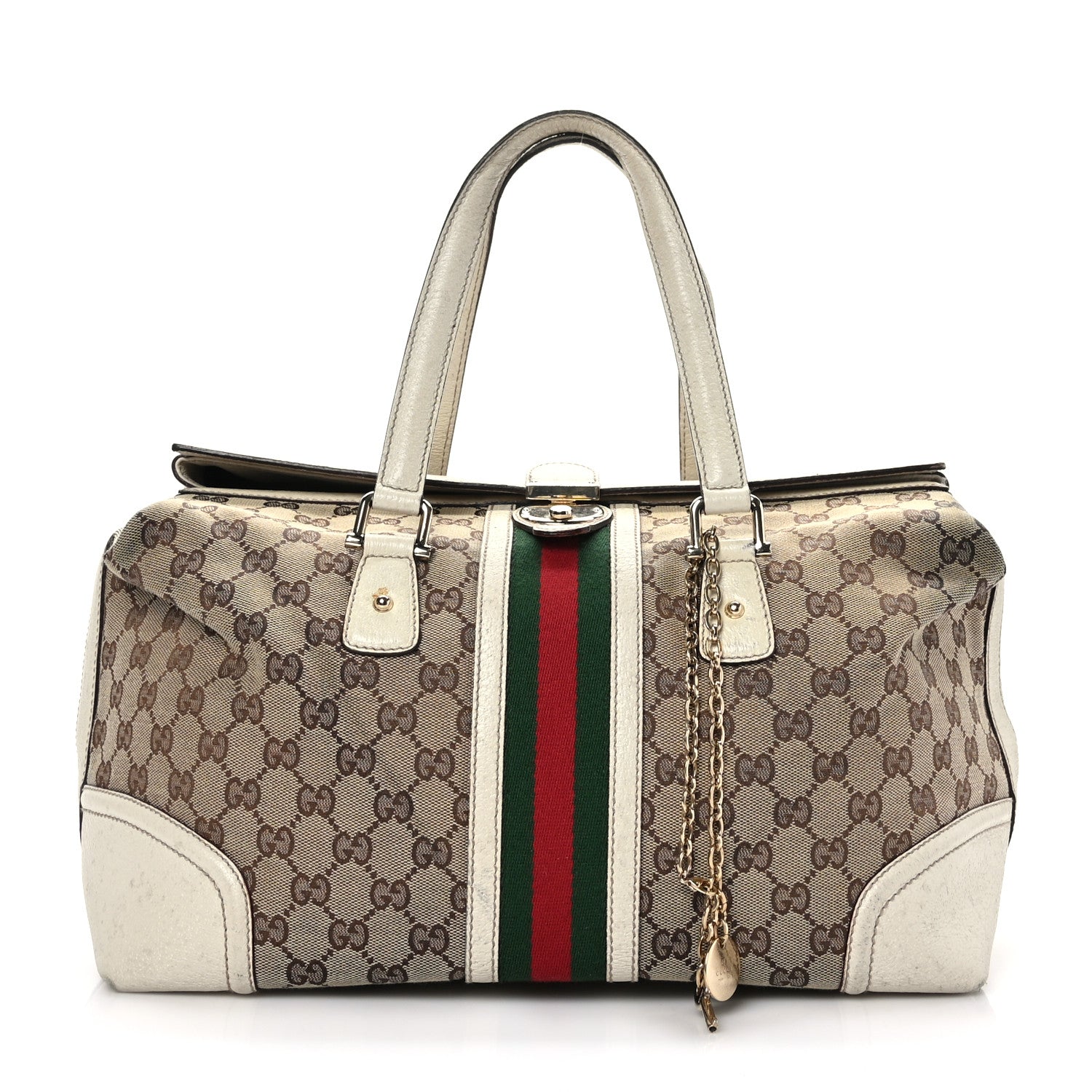 Gucci Monogram Web Large Treasure Boston Tote Beige 1 of 14
