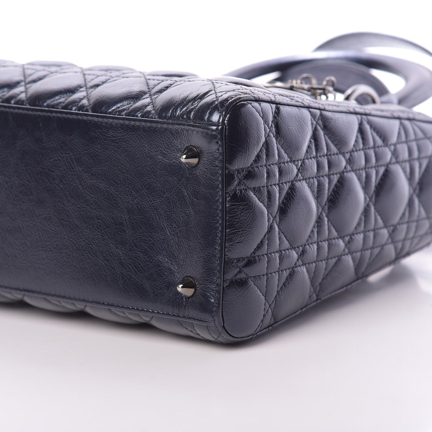 Metallic Lambskin Cannage Medium Lady Dior Navy Blue