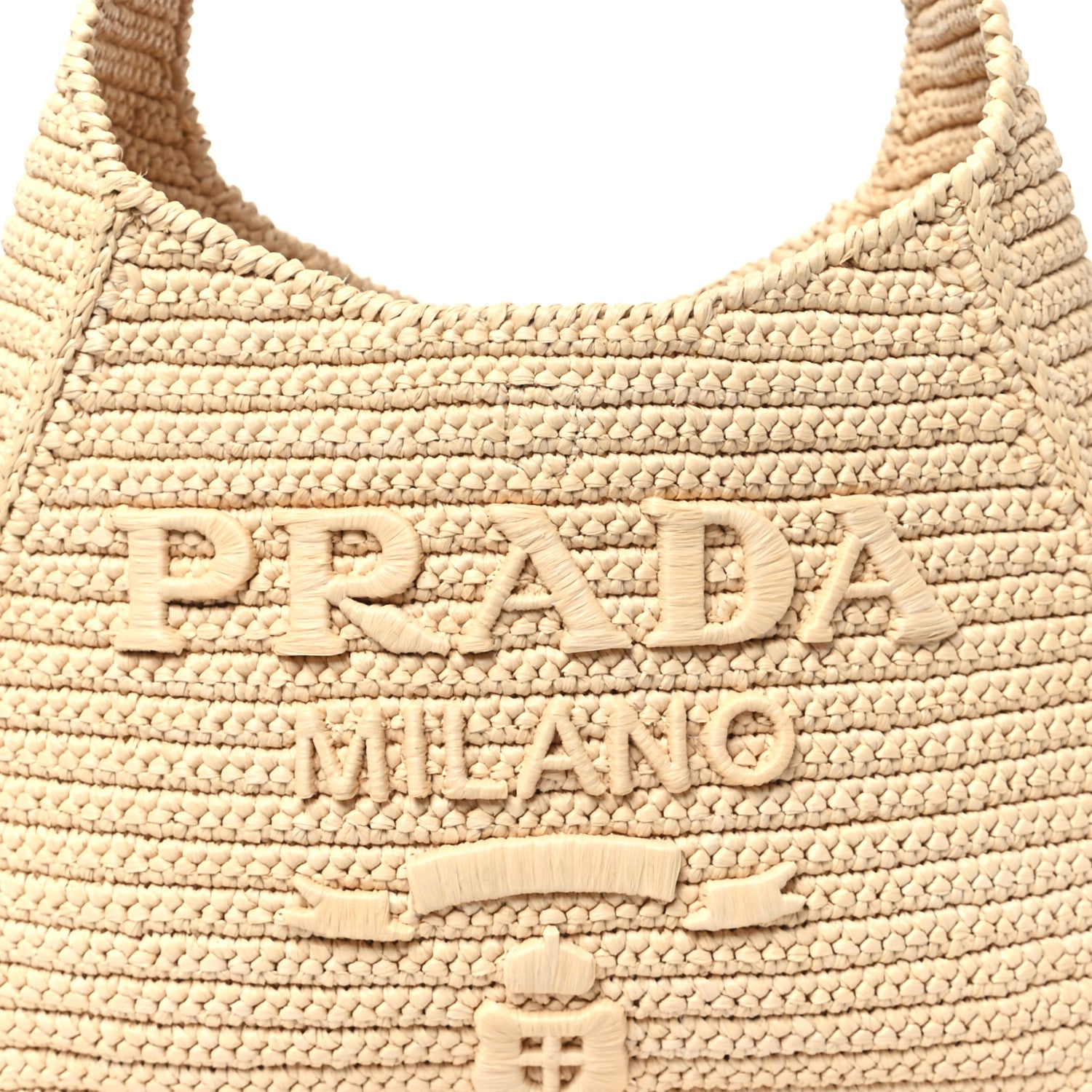 Prada Yarn Raffia Effect Crochet Embroidered Logo Hobo Naturale 8 of 13