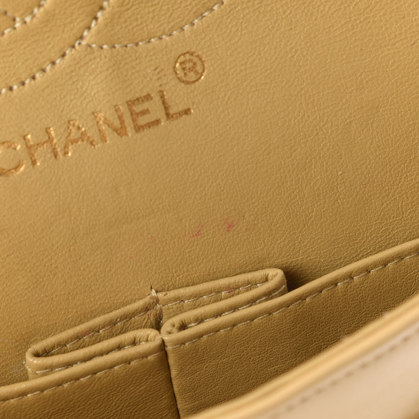 Lambskin Quilted Medium Double Flap Beige