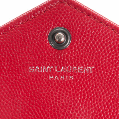 Saint Laurent Grain De Poudre Matelasse Chevron Monogram Envelope Chain Wallet New Red 6 of 8