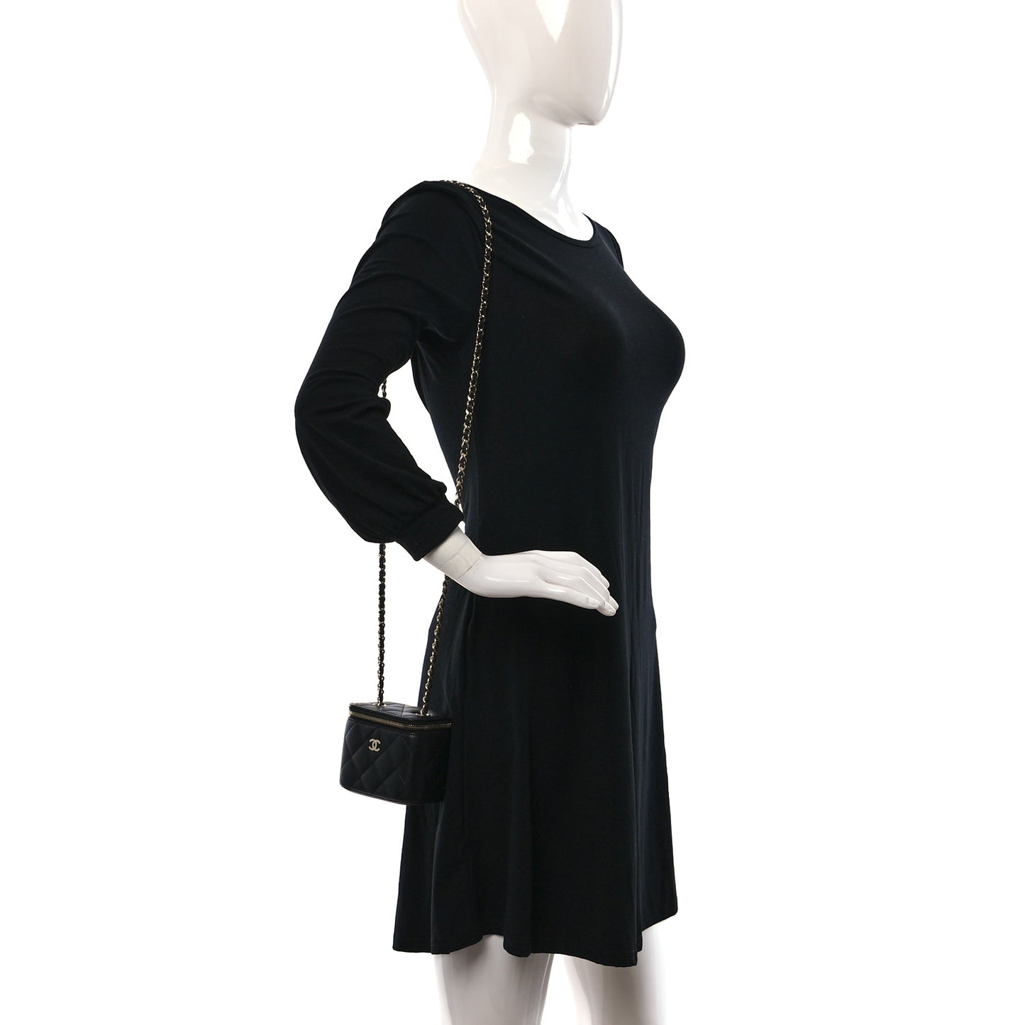 Caviar Quilted Mini Vanity Case With Chain Black