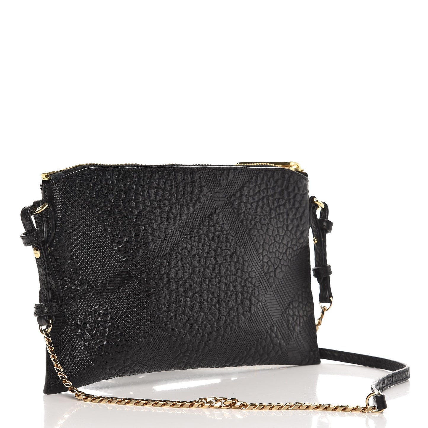 Signature Grain Calfskin Check Embossed Peyton Crossbody Clutch Bag Black
