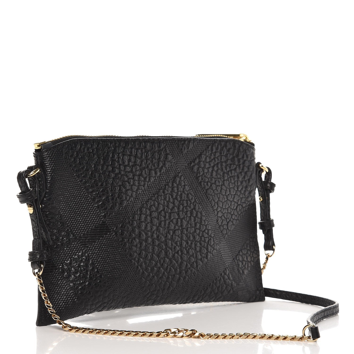 Burberry Signature Grain Calfskin Check Embossed Peyton Crossbody Clutch Bag Black 3 of 6