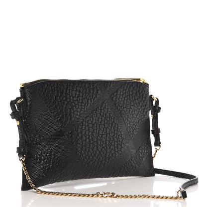 Burberry Signature Grain Calfskin Check Embossed Peyton Crossbody Clutch Bag Black 3 of 6