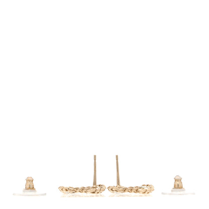 Chanel Crystal Chain CC Stud Earrings Gold 3 of 5