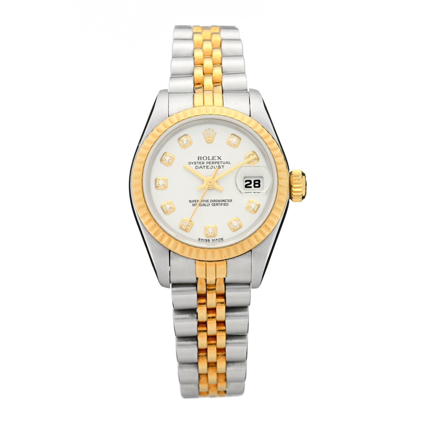 Stainless Steel 18K Yellow Gold Diamond 26mm Oyster Perpetual Datejust Watch White 69173