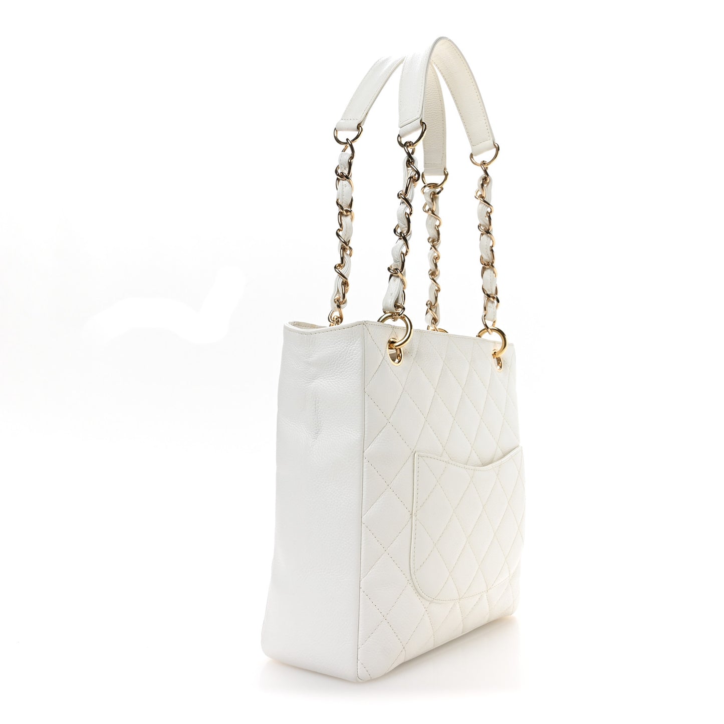 Caviar Quilted Petit Shopping Tote PST White