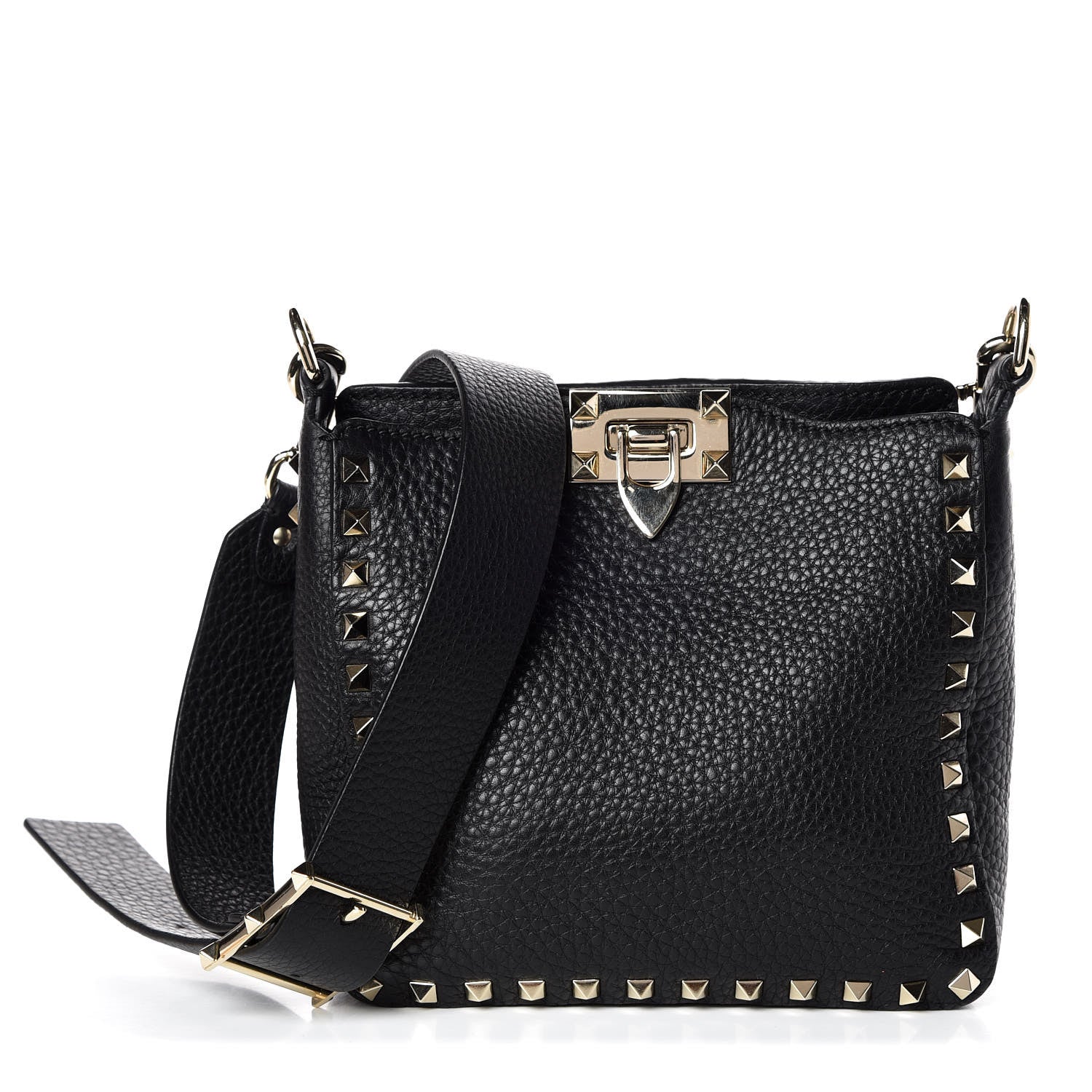 Valentino Garavani Pebbled Calfskin Mini Rockstud Flip-Lock Messenger Bag Black 1 of 8