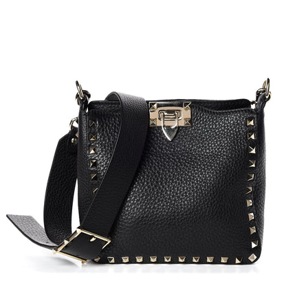 Valentino Garavani Pebbled Calfskin Mini Rockstud Flip-Lock Messenger Bag Black 1 of 8