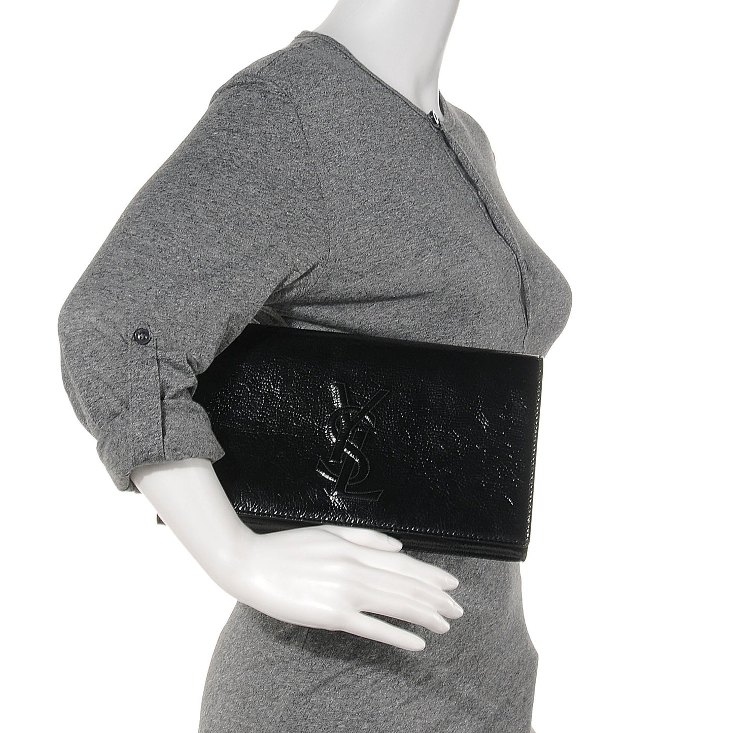 Textured Patent Monogram Large Belle De Jour Clutch Black