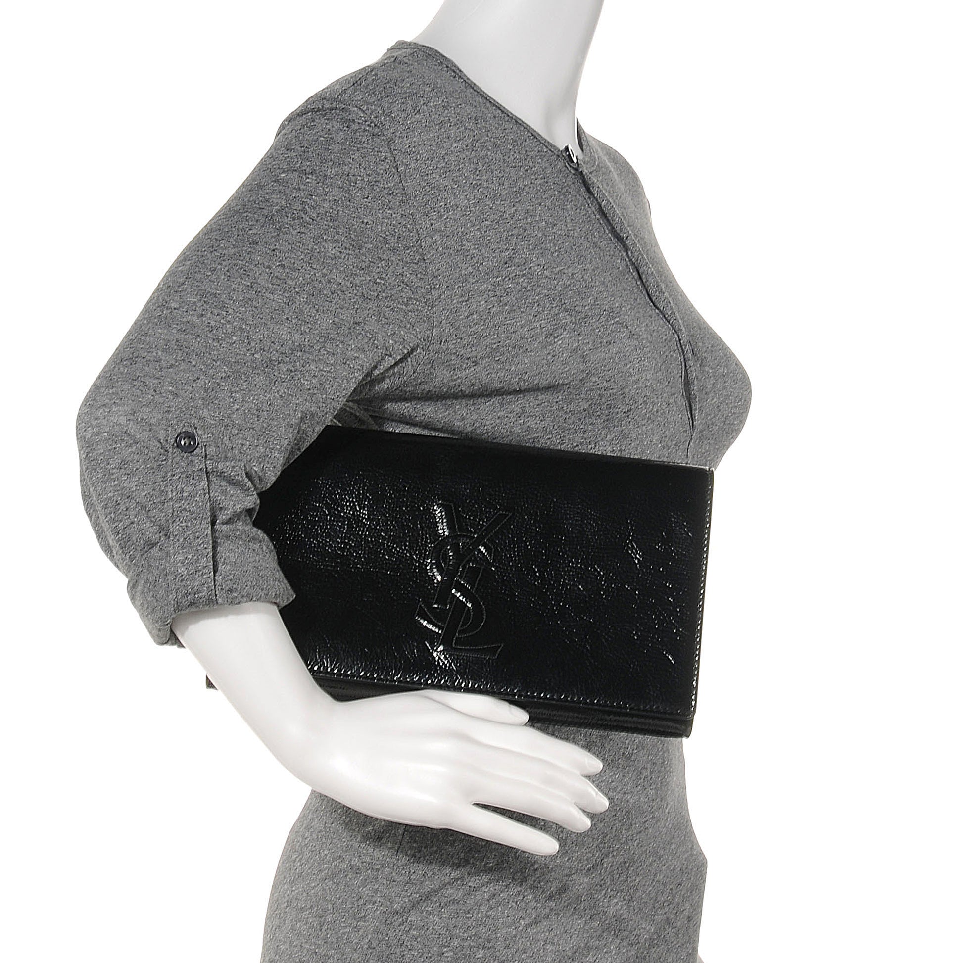 Saint Laurent Textured Patent Monogram Large Belle De Jour Clutch Black 2 of 7