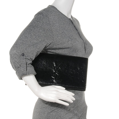 Saint Laurent Textured Patent Monogram Large Belle De Jour Clutch Black 2 of 7