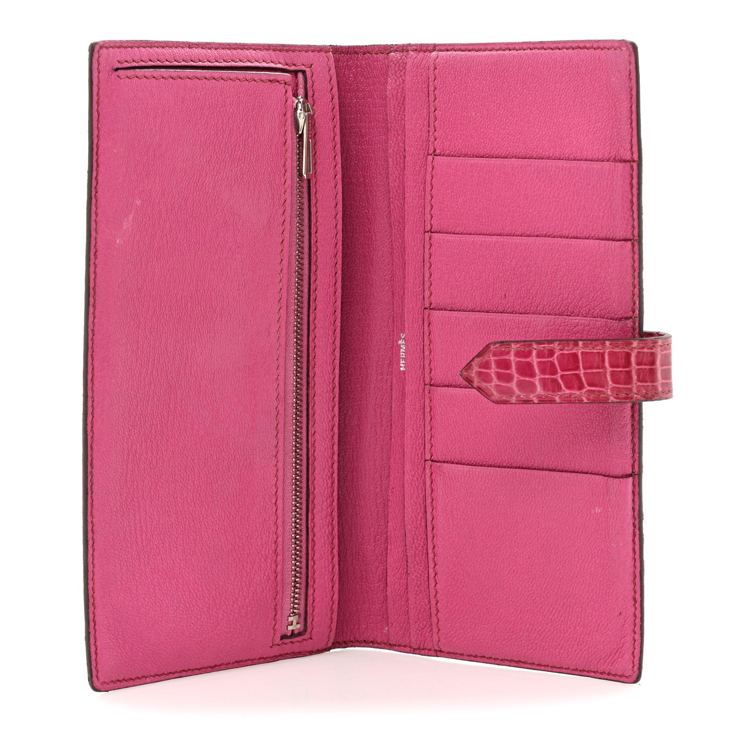 Hermes Shiny Alligator Bearn Wallet Rose Scheherazade 5 of 16