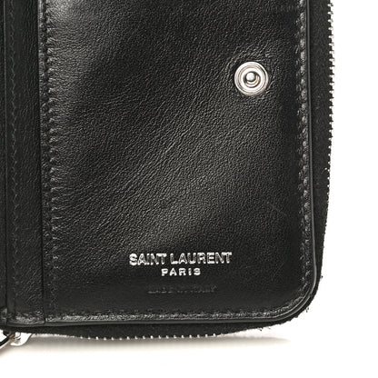 Saint Laurent Calfskin Crocodile Embossed Monogram Compact Wallet Black 7 of 13