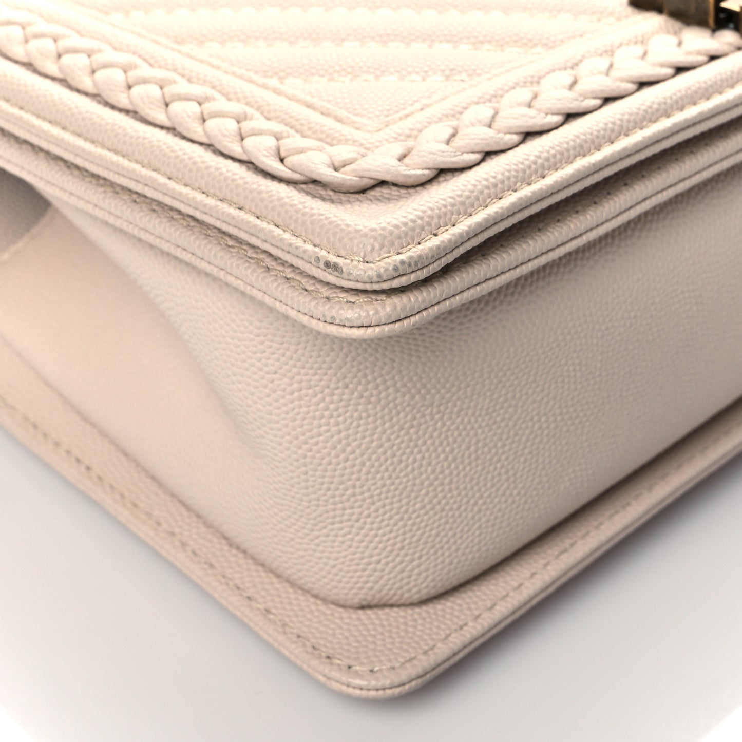Caviar Chevron Quilted Braided Medium Boy Flap Beige