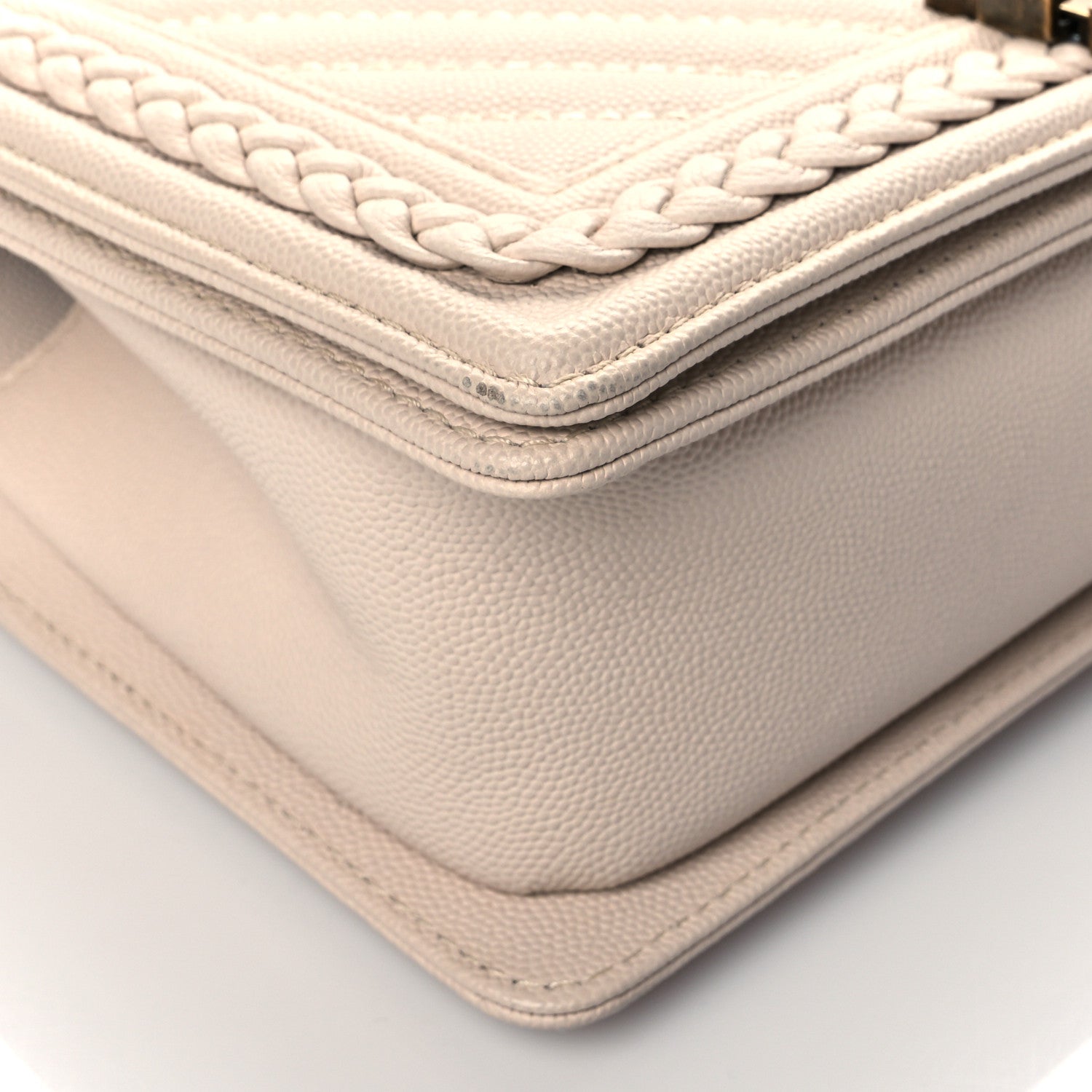 Chanel Caviar Chevron Quilted Braided Medium Boy Flap Beige 9 of 10