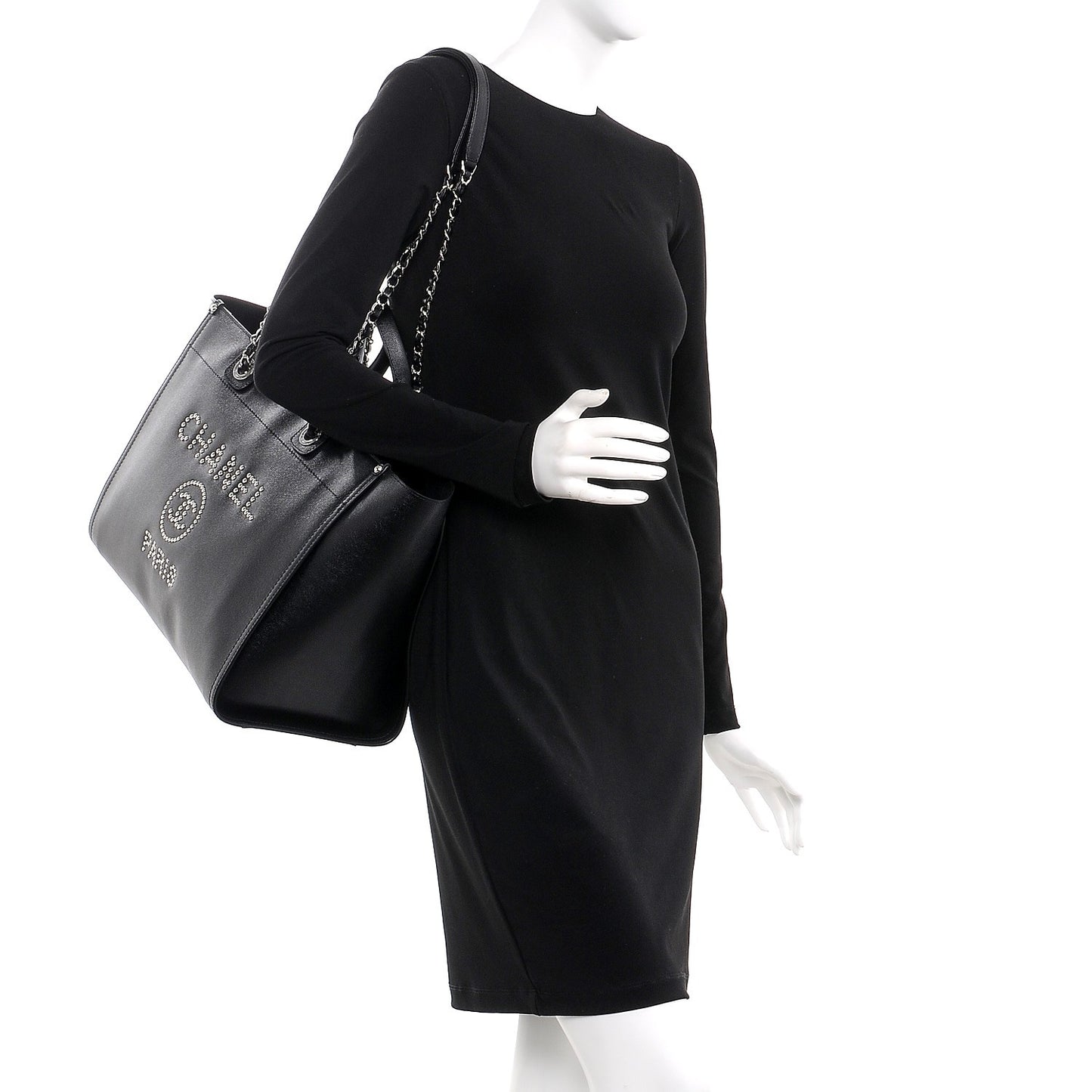 Caviar Medium Studded Deauville Tote Black