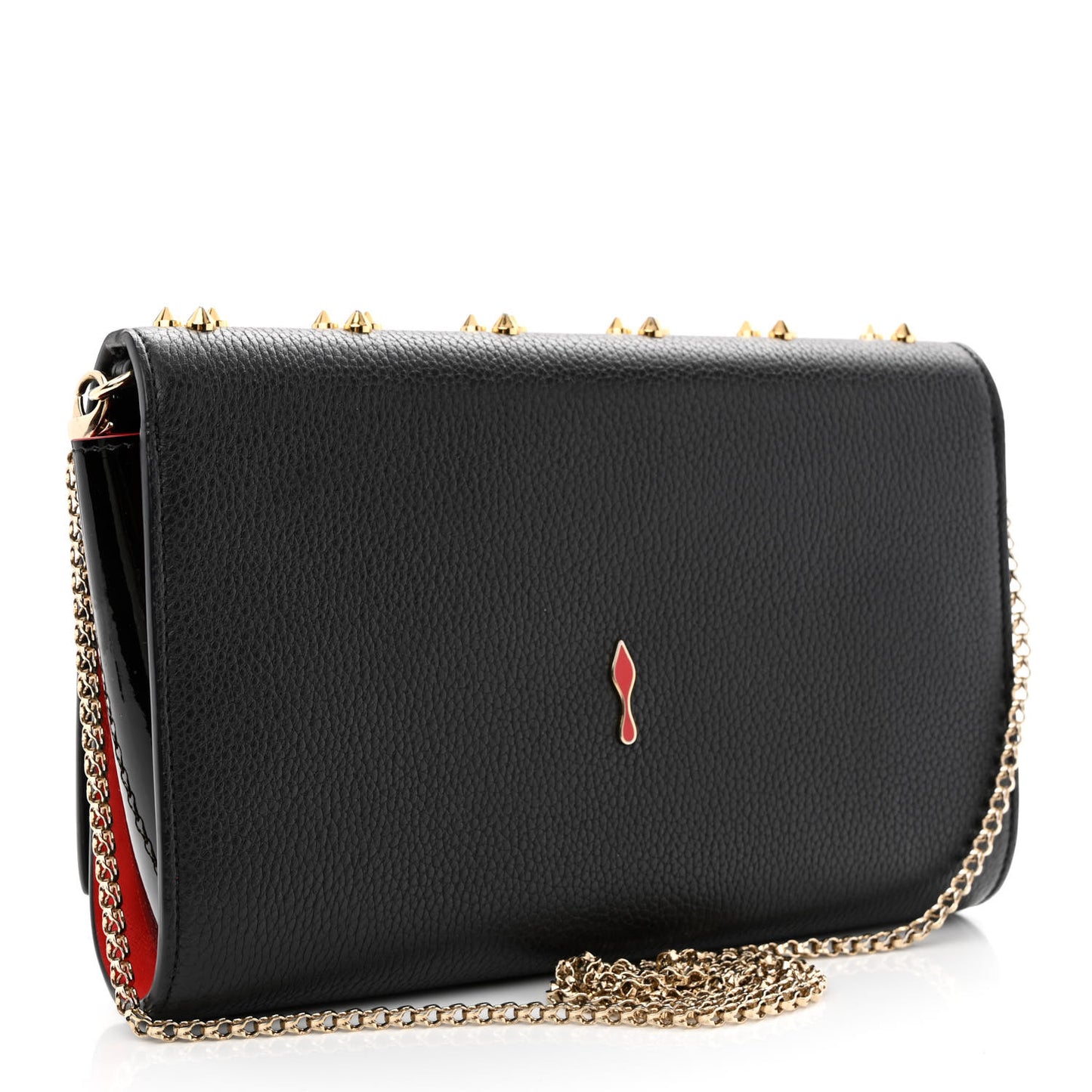 Grained Calfskin Spikes Loubinthesky Paloma Wallet On Chain Black Multimetal