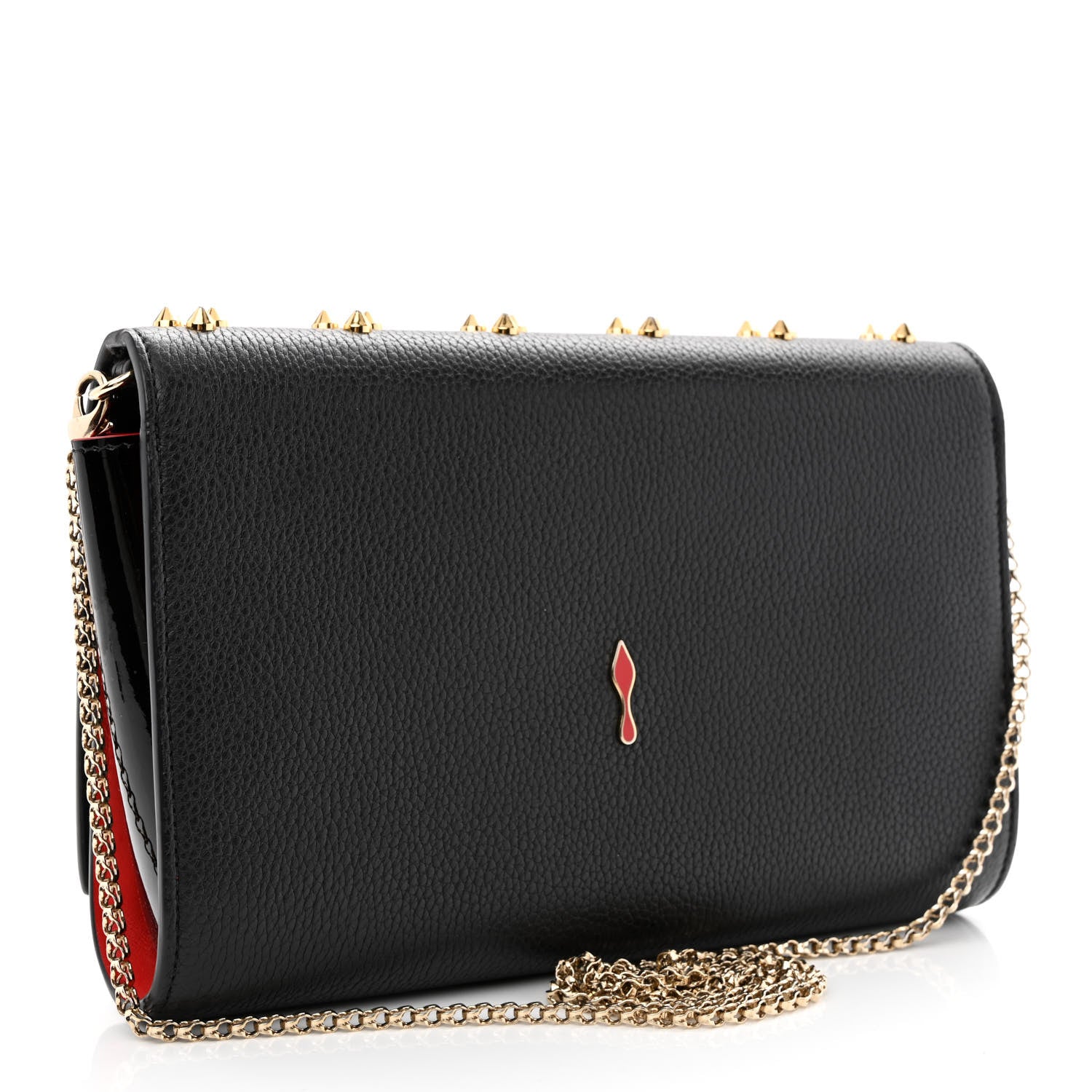 Christian Louboutin Grained Calfskin Spikes Loubinthesky Paloma Wallet On Chain Black Multimetal 3 of 11