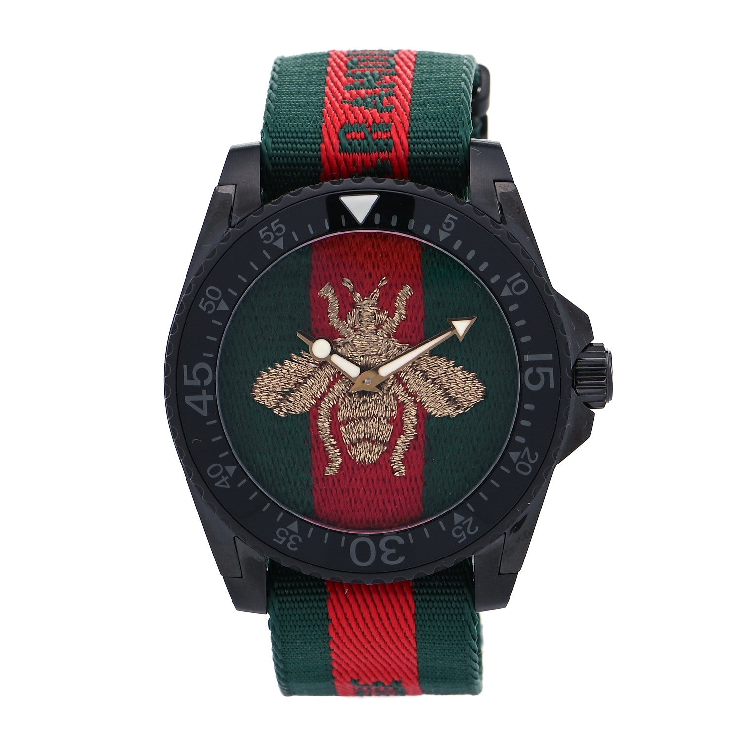 Gucci Stainless Steel Nylon 45mm Le Marche Des Merveilles Bee Quartz Watch Green 1 of 6