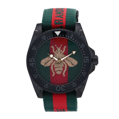 Gucci Stainless Steel Nylon 45mm Le Marche Des Merveilles Bee Quartz Watch Green 1 of 6