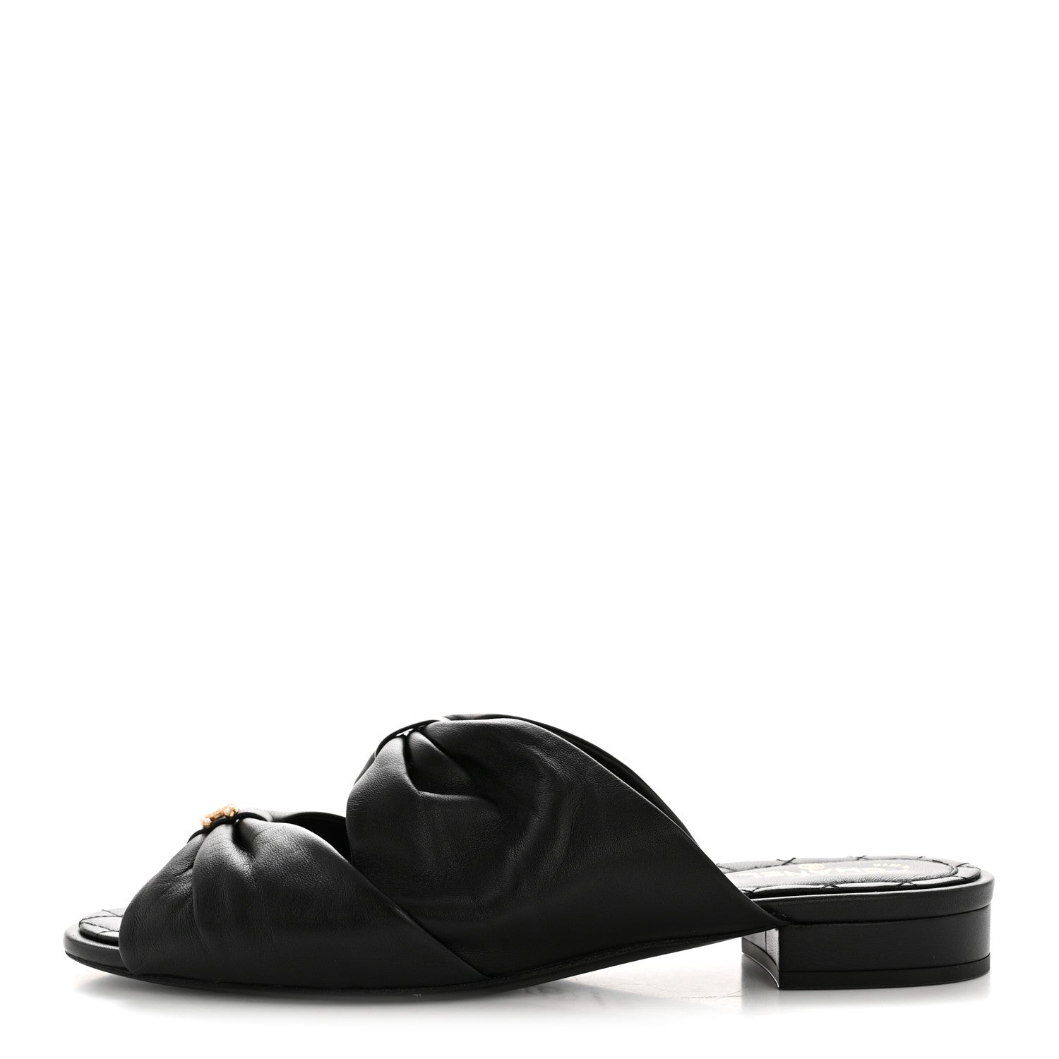 Chanel Lambskin Pearl Bow CC Flat Sandals 39 Black 1 of 10