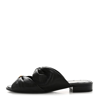 Chanel Lambskin Pearl Bow CC Flat Sandals 39 Black 1 of 10