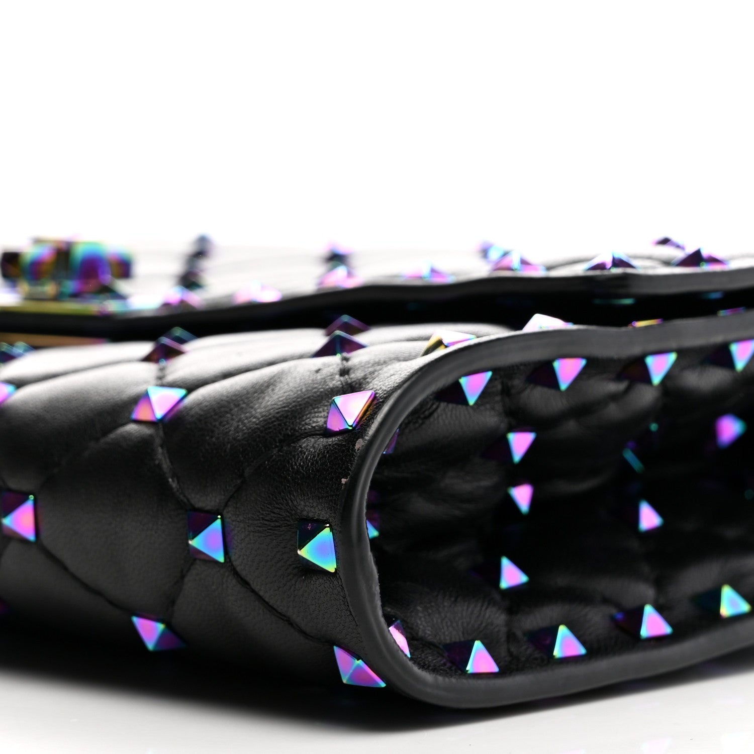 Valentino Garavani Lambskin Oil Slick Rockstud Spike Wallet on Chain Black 9 of 9