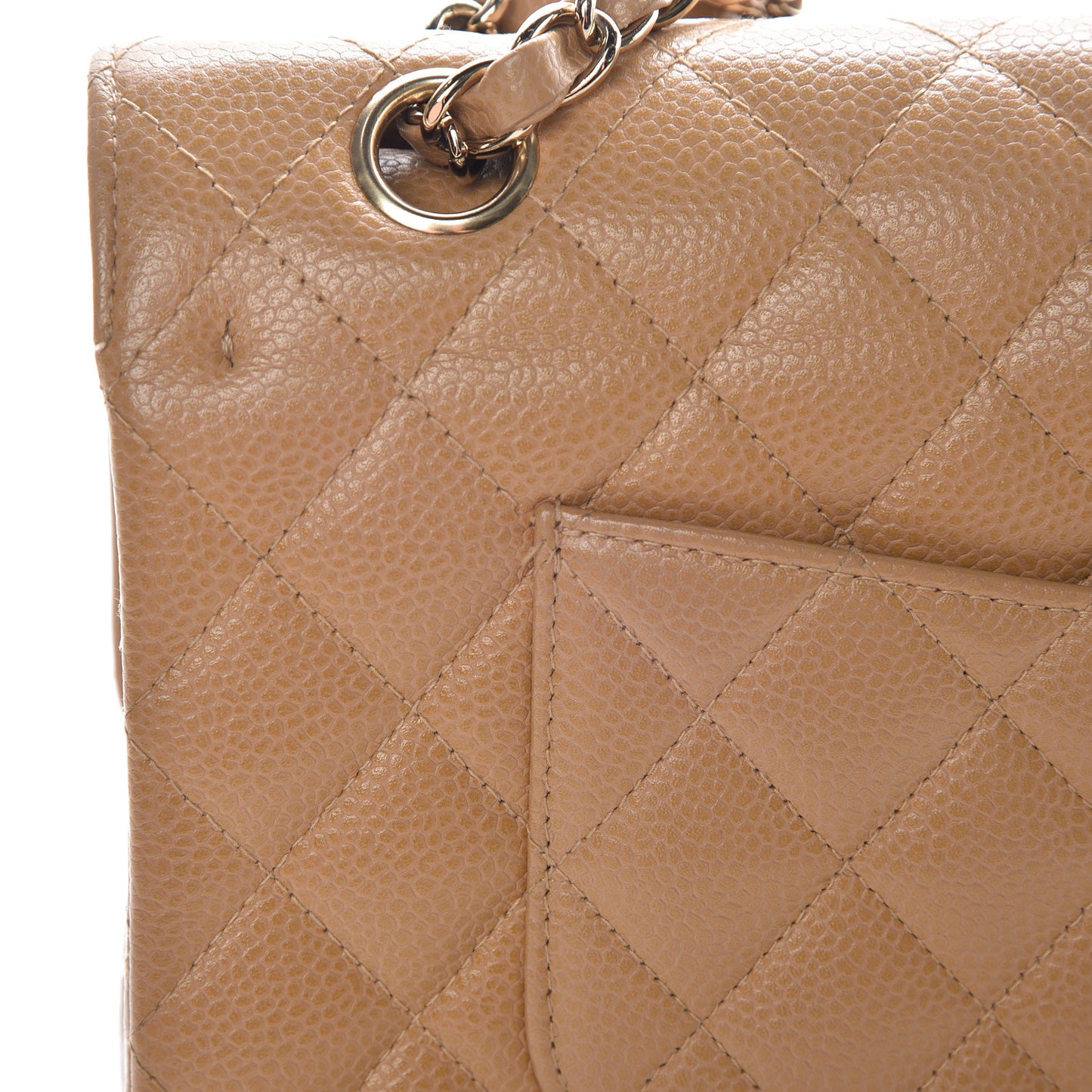 Caviar Quilted Medium Double Flap Beige Clair