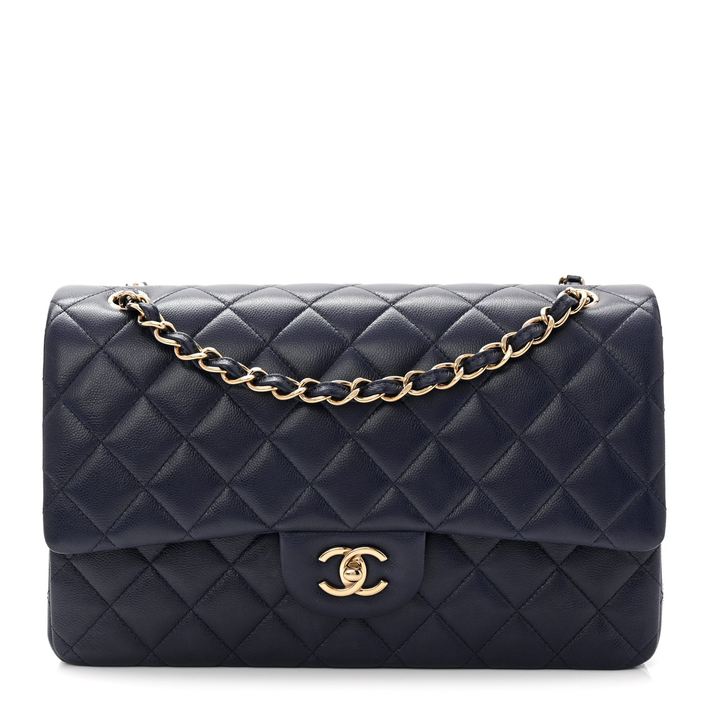 Caviar Quilted Jumbo Double Flap Dark Navy