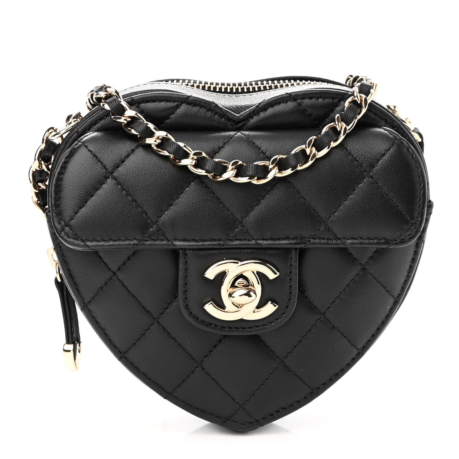 Chanel Lambskin Quilted CC In Love Heart Clutch With Chain Black 1 of 11