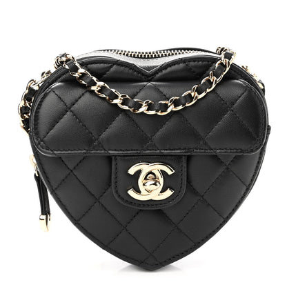 Chanel Lambskin Quilted CC In Love Heart Clutch With Chain Black 1 of 11
