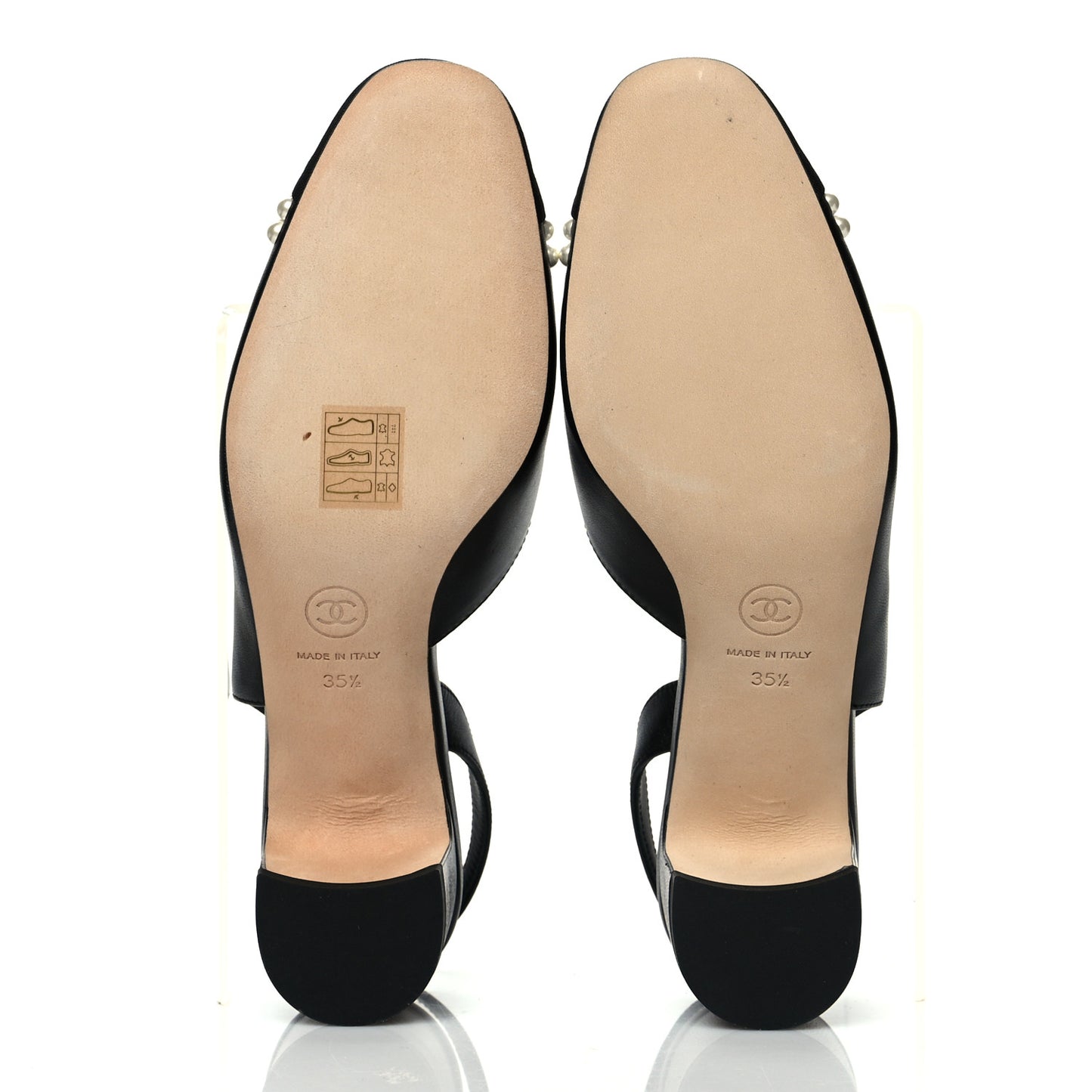 Lambskin Grosgrain Pearl Cap Toe CC Slingback Pumps 35.5 Black