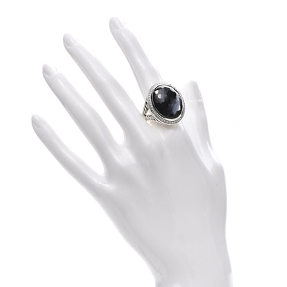 David Yurman Sterling Silver Diamond Black Orchid 18mm Signature Oval Ring 54 7 2 of 5