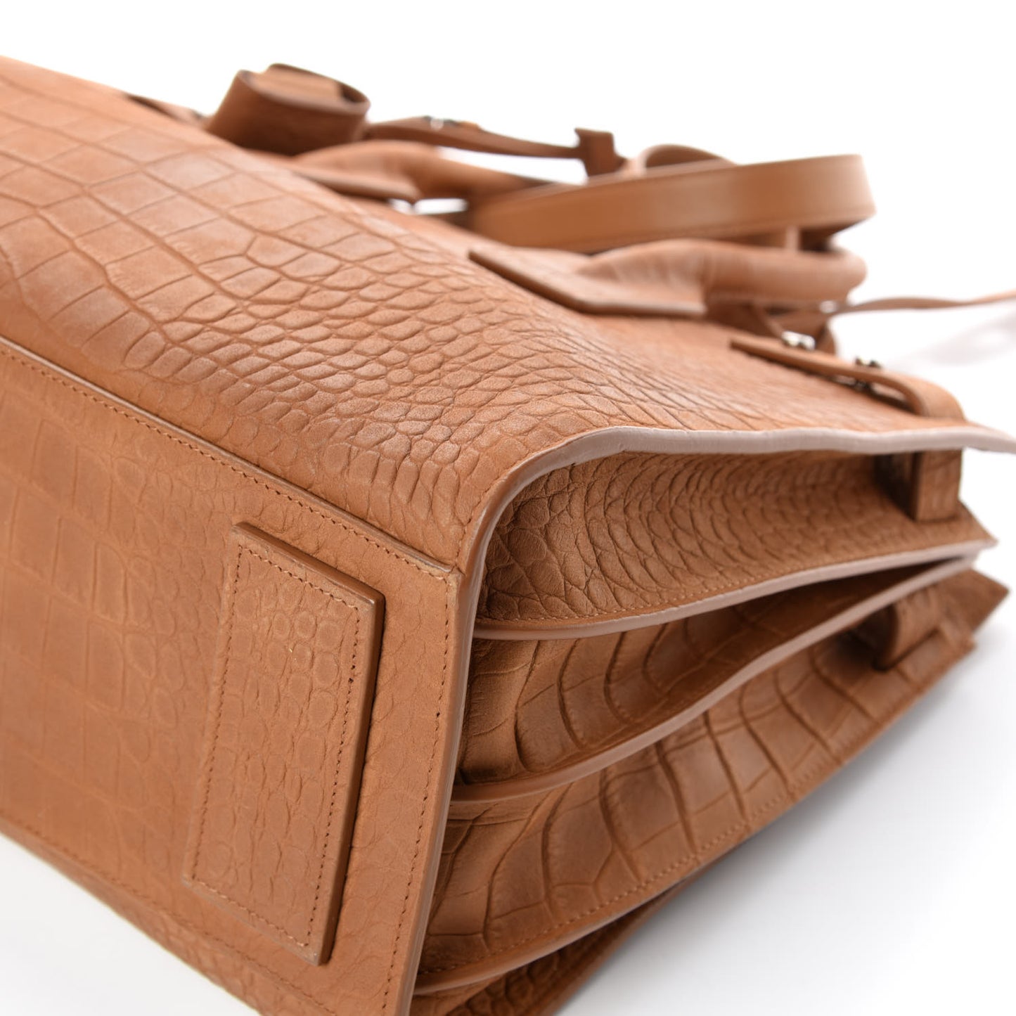 Crocodile Embossed Suede Small Supple Sac de Jour Tan