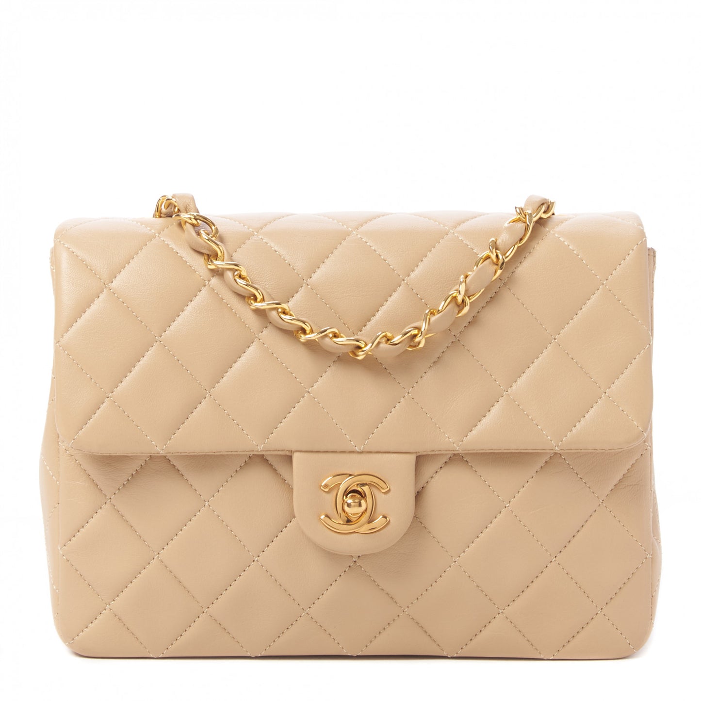 Lambskin Quilted Small Single Flap Beige